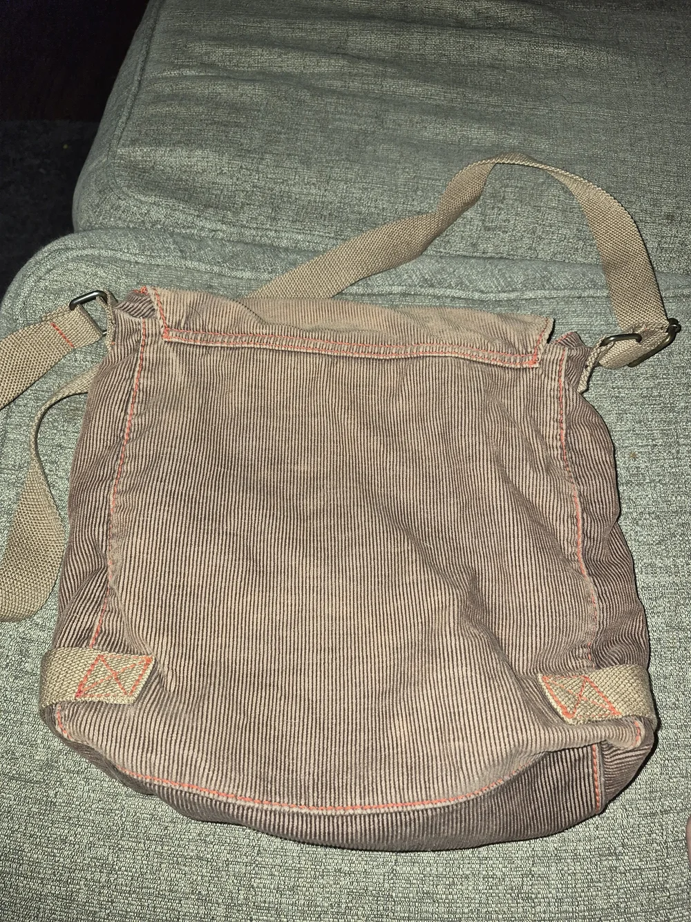 American Eagle Outfitters Brown Corduroy Messenger Bag with Red Accent